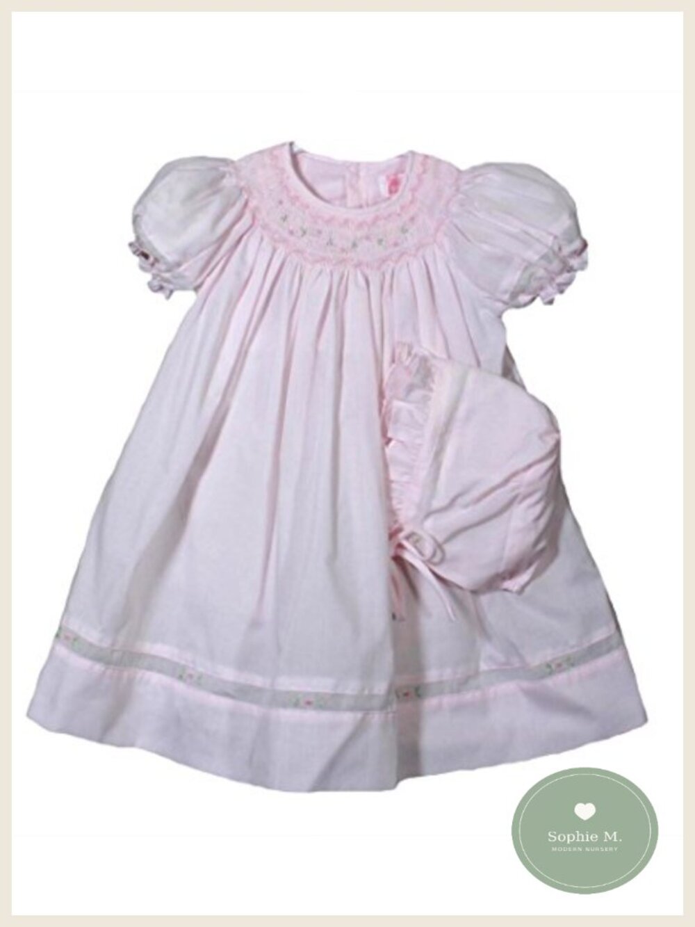 Petit Ami Smocked Dress Embroidered Sheer Bonnet